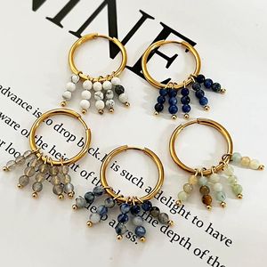 Boucles d'oreilles vintage de luxe en acier inoxydable plaqué or 18 carats avec pierres naturelles, bijoux délicats, minimalistes, rétro et élégants pour le bureau et les trajets quotidiens - Product Image 6