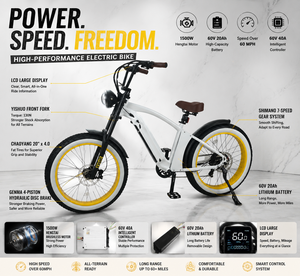 Bicicleta Eléctrica con Manillar Alto y Estilizado, 1500W 60V 20Ah 60km/h, Neumáticos Anchos, 130N.m Torque, Venta al Por Mayor de Fábrica, Personalizable OEM - Product Image 2