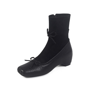 Women Vintage Style Sheepskin Ballet Inspired Bow Tied Slim Fit Boots New French Style Fall Winter Collection Pig Nose Chunky - Product Image 5