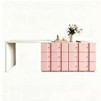 Coiffeuse JINXI de luxe léger en laque blanche et rose, table de maquillage moderne et simple pour chambre à coucher avec spacieuses armoires de rangement