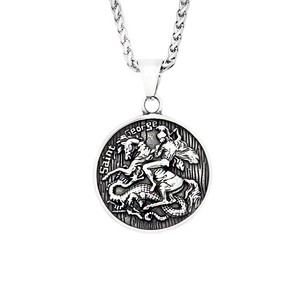 Yunnique – collier avec pendentif Saint George en acier inoxydable, breloque ronde, design de dragon équestre, bijoux pour hommes, cadeau - Product Image 5
