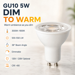 GU10 หลอดไฟ LED สปอตไลท์หรี่แสงได้ 5W 3000K-1800K 500-550LM CRI80 60 องศา AC230V วอร์มไวท์ - Product Image 1