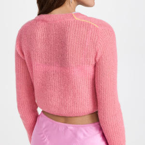 Femmes Y2K hiver haut court décontracté à la mode Design col en v à manches longues pull en tricot avec logo avant en gros - Product Image 4