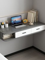 Home Floating Desk Student Writing Laptop Table Bedroom Bedside Vanity Wall-Mounted Dressing Table Wood PVC Surface Rounded