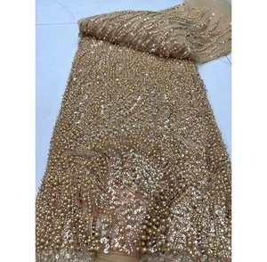 Tissu en <span class=keywords><strong>dentelle</strong></span> perlée de luxe 2025 pour Asoebi, <span class=keywords><strong>dentelle</strong></span> perlée de haute qualité pour femmes, tissu en <span class=keywords><strong>dentelle</strong></span> nigériane pour robe traditionnelle - Product Image 6