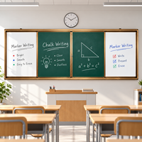 Tableau d'écriture coulissant double face avec cadre en aluminium, tableau noir à marqueurs multi-panneaux pliable pour salle de classe et école