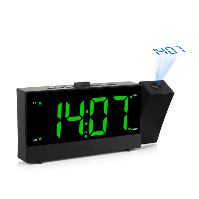 Modern 1.8 Inch LED Display Electronic Projection Digital PLL FM Radio Clock Dual Alarm USB Charging Port 12 Hours Display