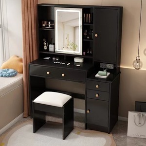 Set Moderno per Camera da Letto con Specchio Illuminato Regolabile, Pannelli Modulari in Legno di Pino e Compensato, Installazione a Pavimento - Product Image 1