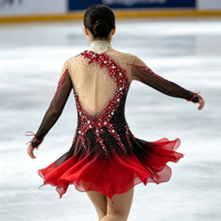 Robe de patinage artistique à dégradé noir et rouge, manches longues, dos profond en maille, strass, costume de compétition personnalisé pour enfants, adolescents et adultes