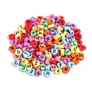 100/paquet acrylique pêche coeur couleur Alphabet perles mixte à la main combinaison mot Bracelet collier bijoux