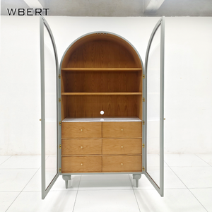 Armoire décorative en bois de frêne de style médiéval nordique WBERT, double porte, porte en verre, buffet, étagère en marbre, armoire de rangement de cuisine - Product Image 5