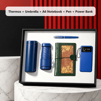 Set Hadiah Bisnis: Notebook A6 Loose Leaf, Flask Vakum, Pulpen, Payung Lipat, Power Bank, untuk Pertemuan Klien, Pemesanan Grosir