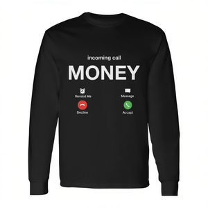 Camiseta de Manga Larga con Estampado Digital 'Money Long Sleeve', Cuello Redondo, Unisex, Negra, para Promociones - Product Image 2