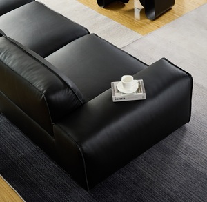 Modern Minimalist <strong>Black</strong> Leather Three-Seater Living Room <strong>Sofa</strong> - Product Image 5