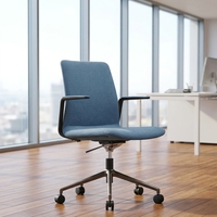 Chaise de bureau en cuir PU bleue, chaise visiteur en cuir synthétique, chaise de formation à dossier moyen, chaise de réunion – Vente directe usine