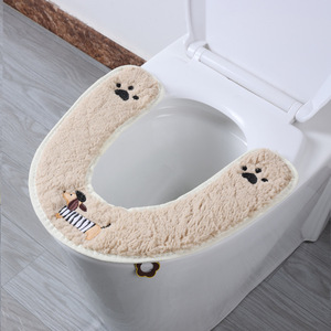 Housse de siège de toilette épaisse et chaude, style dessin animé, adhésive, imperméable, lavable, pour l'hiver - Product Image 1