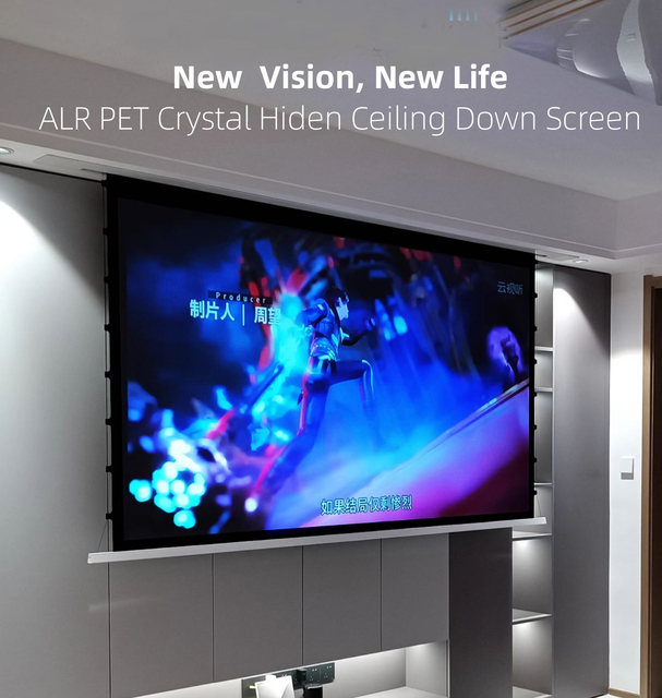 Electric Ceiling ALR Pet Crystal Projection Screen Gain 170° Wide View AngleSupport 4K 8K Full 3D 100/120 Inch Home Screen