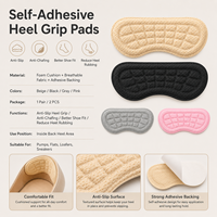 Coussinet adhésif anti-frottement pour talon en mousse texturée gaufrée, forme cacahuète, 4 couleurs, pour escarpins, ballerines, mocassins et baskets