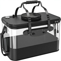 Seau à appâts vivants pliable Yuzhiyuan de 6/10 gallons, couvercle transparent en EVA épaissi, trou d'aération, fermeture à glissière, pêche sportive