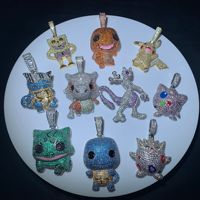 Nouveau Pendentif Anime de Haute Qualité Plaqué Or en Laiton avec Zircon 5A, Bijou Hip Hop Personnage Glacé, Cadeau avec Chaîne Cordon
