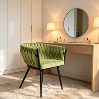 Chaise de salle à manger stable en velours tressé avec pieds en métal noir, fauteuil d'appoint moderne pour salons, restaurants et cafés