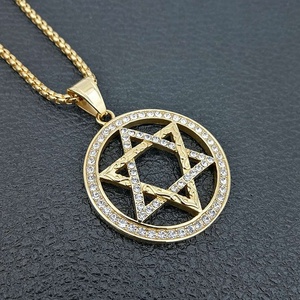 Design de luxe nouveaux bijoux 316 en acier inoxydable plaqué or zircon David étoile à six branches pendentif collier - Product Image 4
