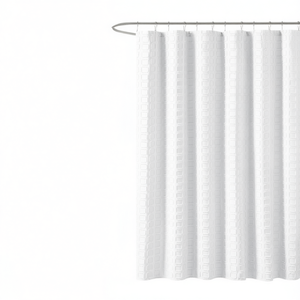 Cortina de ducha tejida sólida con diseño minimalista de tela para uso en el baño - Product Image 1