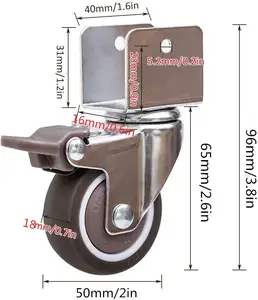 Мебельный ролик с тормозом, U-образное резиновое поворотное колесико, универсальное вращение на 360 градусов, с монтажными винтами