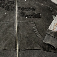 Hui Li Zip up Hoodie Fashion Street Wear Distressed Vintage Wash Hoodies Full Face Zip Custom Applique Bordado Hoodie Hombres