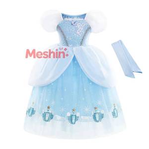 Robes bouffantes imprimées pour filles MS Clothes, costume de cosplay d'anime pour Halloween et carnaval, robe de princesse bleu clair pour enfants - Product Image 1