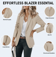 Blazer pour femme en tissu uni respirant à col mandarin avec fermeture à bouton unique
