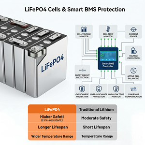 แบตเตอรี่ LiFePO4 แบบซ้อนได้ ออลอินวัน 51.2V 300AH 15KWH ระบบกักเก็บพลังงานสำหรับบ้านแบบไฮบริดกริด พร้อมช่องจ่ายไฟ AC - Product Image 2