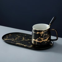 Tasse à café en céramique marbrée dorée, tasse à lait, tasses à thé en porcelaine et ensemble de soucoupes avec assiette