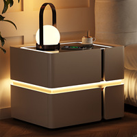 Table de chevet intelligente de luxe moderne avec chargeur USB, chargeur sans fil, verrouillage par empreinte digitale et armoire de rangement avec lumière LED à 3 couleurs