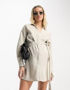 Produttori di vestiti di maternità all'ingrosso camicia di maternità a maniche lunghe con cravatta in vita - Product Image 6