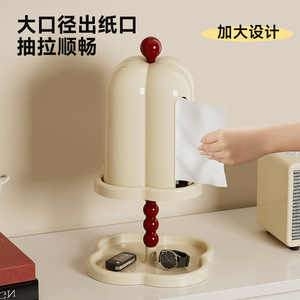 Caja de pañuelos de estilo retro color crema con soporte de madera roja, multiusos, para sala de estar y baño - Product Image 3