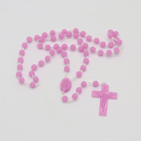 Chapelet pas cher, perles de rose en plastique lumineuses, circifix, catholique, perles de prière religieuses pour la décoration de la maison