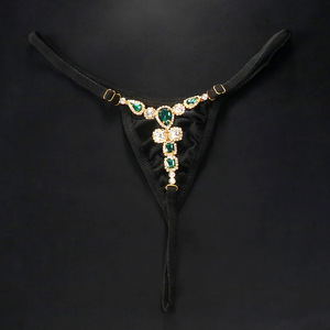 <span class=keywords><strong>Perizoma</strong></span> con Strass Verdi Sexy Mutandine Nere a Vita Media Micro Tanga con Cristalli Gioiello per <span class=keywords><strong>Donna</strong></span> - Product Image 3