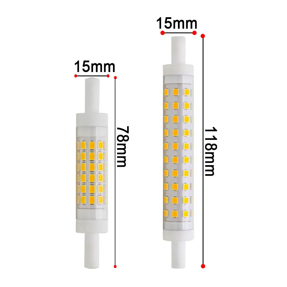 Bombillas LED regulables R7s, 78mm, 118mm, 5W, 10W, 110V de diámetro, 15mm, lámpara led con cubierta