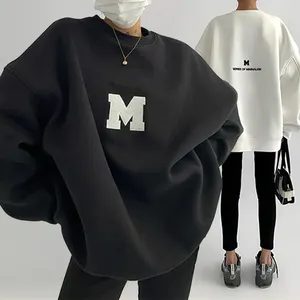 Black Crew Neck Sweater 500gsm Boxy Fit Premium 100 % Cotton Hoodies Embroidery White Heavyweight Sweatshirt Women Heavy Hoody