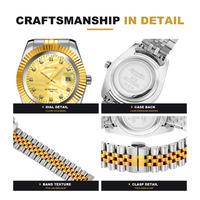 Montre analogique à quartz SKMEI 9418 classique 39,2 mm, bracelet en acier inoxydable bicolore or et argent, date, résistance à l'eau 30 m