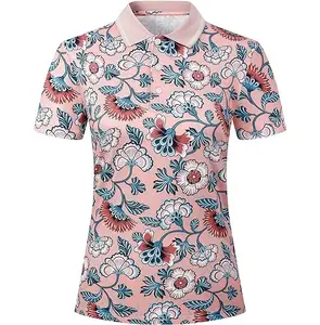 Camisa polo esportiva para mulheres, camisa polo de golfe barata de alta qualidade para uso ao ar livre, padrão de manga curta por atacado