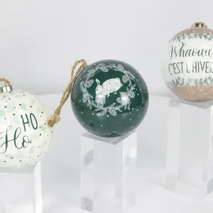 Fábrica Padrão Personalizado Floresta Série Branco Verde Escuro Impressão Polyfoam Bola De Natal Em Caixa De Plástico Enfeites De Árvore De Natal