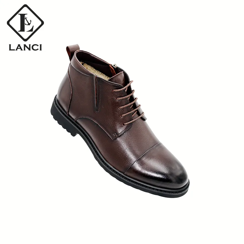 LANCI 2023 New Arrival leather boots for men Winter Warm Men Snow Boots Leather Shoes For Men Chelsea Boots