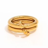 Bague Statement Joolim en Acier Inoxydable Plaqué PVD, Double Cercle Entrelacé, Étanche, Tendance, Vente en Gros