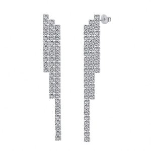 Dylam Personalized Fashion Design S925 Silver Rhodium 18K Gold Plated 5A Cubic Zirconia Irregular 3 Layers <b>Tassel</b> Stud <b>Earrings</b> - Product Image 1