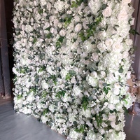 Toile de fond pour événements d'anniversaire, fleurs artificielles en soie blanche, décor vert, mur de fleurs de mariage 3D