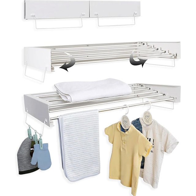Hidden Wall Mounted Clothes Drying Rack Drying Foldable Aluminium Motorized Laundry Clothes Pull Out Hanging Drying Hanger Rack