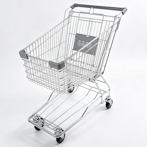 Carrito de Compras Estilo Asiático, Carrito de Supermercado de Acero, Resistente, con 4 Ruedas, Cesta de Compras para Tiendas Minoristas y Centros Comerciales - Product Image 1