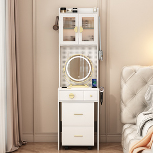 DB Small Vanity Desk with <b>LED</b> Lights and <b>Mirror</b> <b>Makeup</b> Table with Charging Station <b>Storage</b> Shelves for Dressing Use - Product Image 2